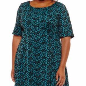 New Danny & Nicole Elbow Sleeve Teal Black Floral Fit & Flare Dress 24W
